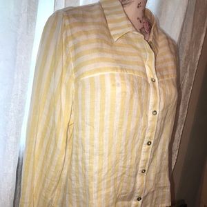Cynthia Rowley Linen Blouse. Yellow stripes.